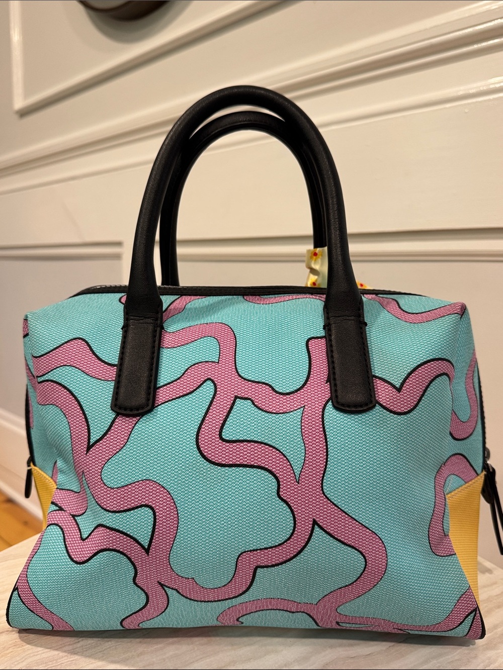 TOUS Bag Celeste Aqua Blue & Pink Patterned Satchel Bag - Picture 6 of 17